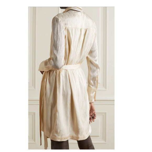 Victoria Beckham Cream Pleated Wrap-effect Satin-Jacquard Dress. Size XS. - Picture 3 of 12